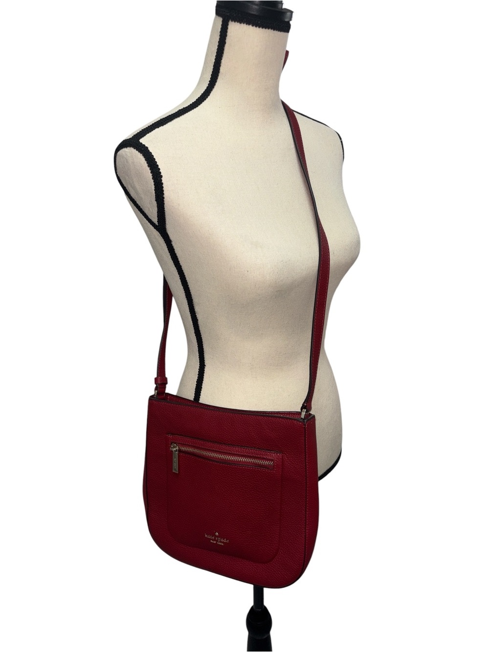 kate spade Leila Pebbled Leather Crossbody Bag in Deep Red - Picture 3 of 7
